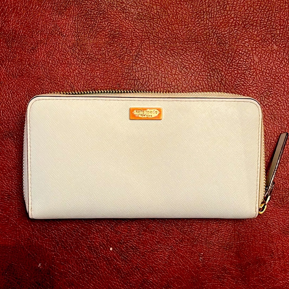 Kate Spade Zip Around Light Blue Italian Coated Canvas Wallet